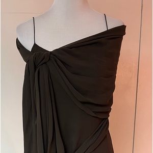 Brown chiffon crepe gown with scarf
